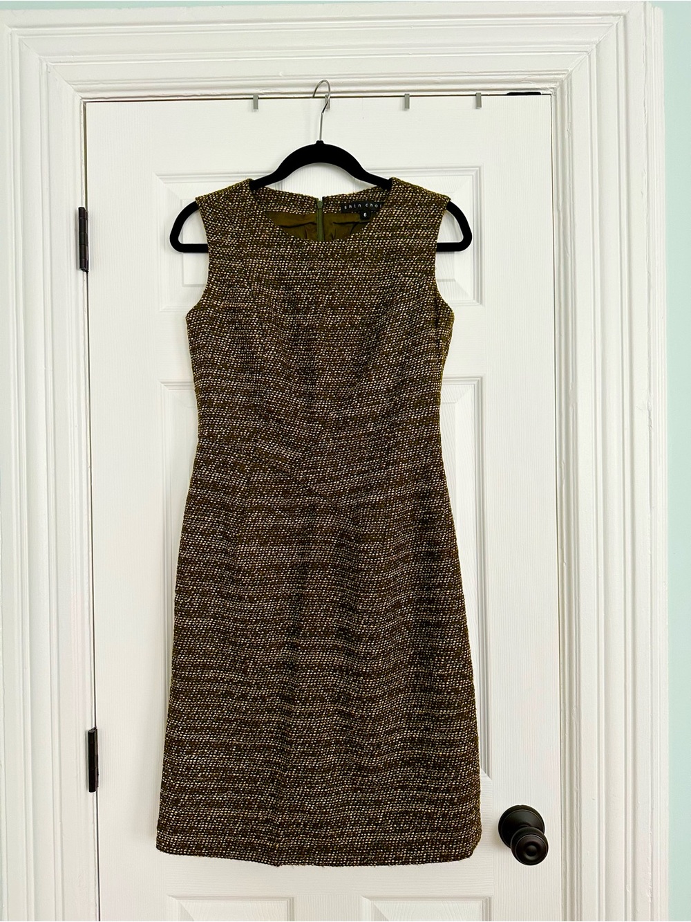 Shin Choi Sleeveless Tweed Dress in Brown and Gold